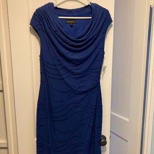 Blue cowl neck cap sleeve dress